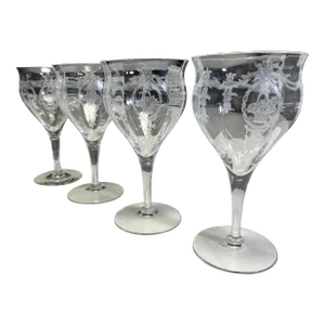 1920's Set of 4 Tiffin-Franciscan "Adam Clear" Optic Crystal Water Goblets