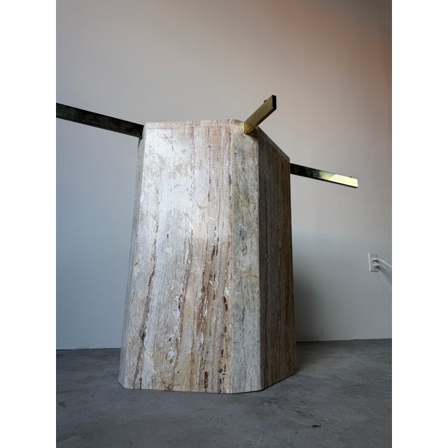 1980s Vintage Italian Postmodern Geometric Marble & Brass Dining Table Base For Sale - Image 13 of 17