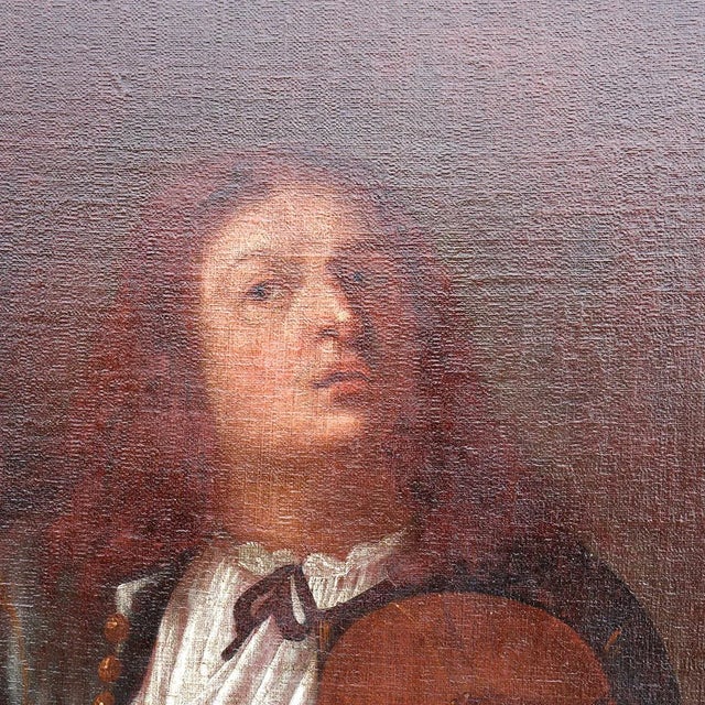 German School Oil on Canvas Painting, Allegory of Hearing, After Johann Heinrich Schönfeld For Sale In Denver - Image 6 of 11