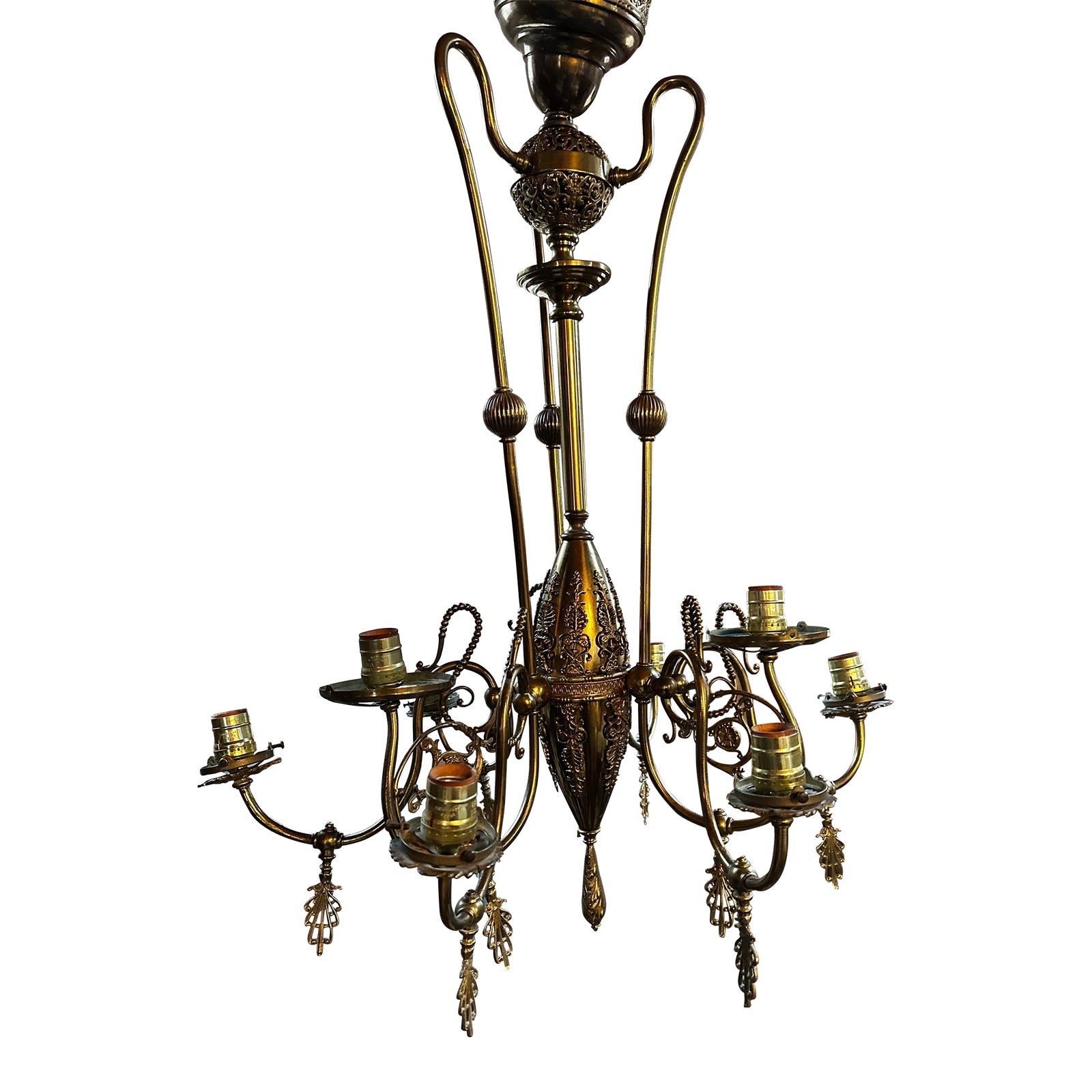 Vintage Nine Light Brass Restored Gas Fixture | Chairish