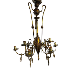Vintage Nine Light Brass Restored Gas Fixture