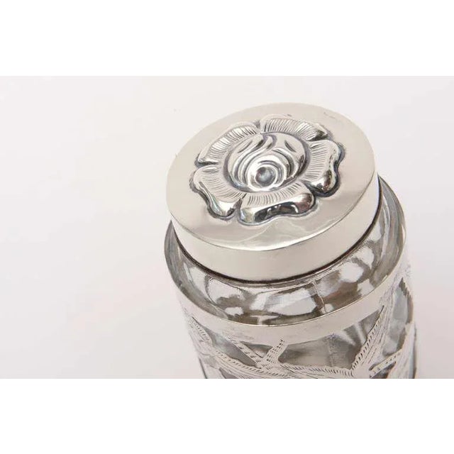 Mid-Century Modern Vintage Sterling Silver Overlay Glass Vessel or Container Jar, 1950's For Sale - Image 3 of 11
