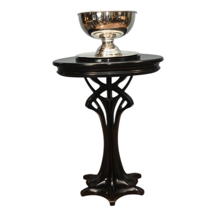 Art Nouveau Drinks Table with Dom Perignon-Engraved Silver-Plated Ice Bucket For Sale