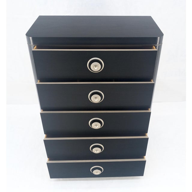 Black Lacquer & Silver 5 Drawers Art Deco Tall Chest Dresser MINT For Sale - Image 16 of 18