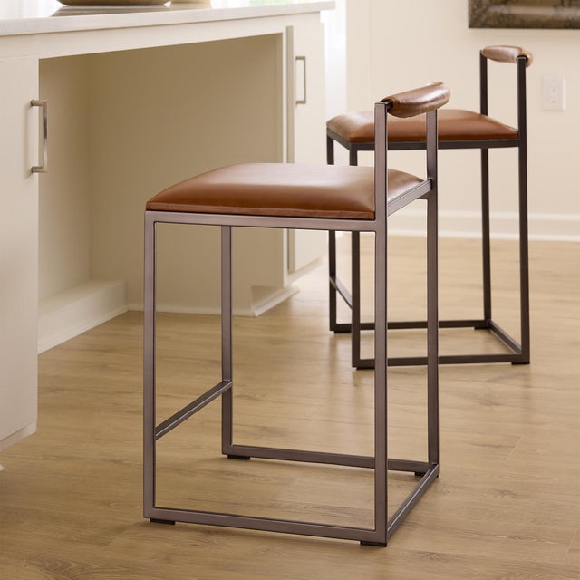 Metal Bradbury Counter Stool, Saddle Leather For Sale - Image 7 of 9