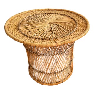 1960 Ventage Woven Rattan Round Side Table For Sale