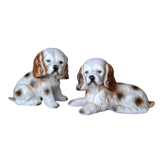 Vintage Ceramic Cocker Spaniel Dogs Pup Pair Figurines For Sale