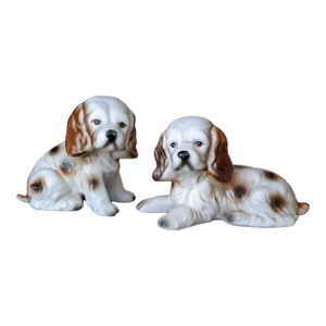 Vintage Ceramic Cocker Spaniel Dogs Pup Pair Figurines