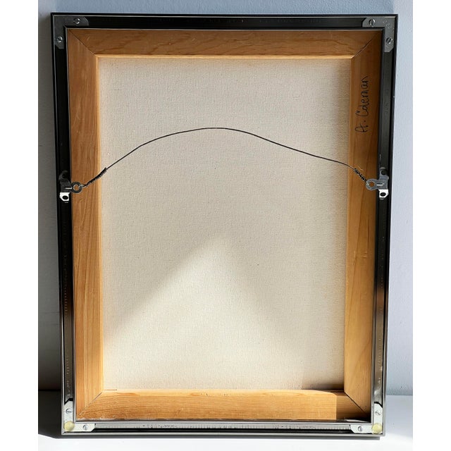 Textile Contemporary Modern Expressionist Oil on Canvas Portrait Painting in Blues For Sale - Image 7 of 8