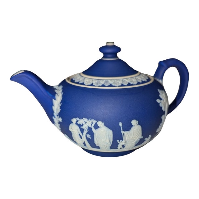 Late 19th Century Wedgwood Jasperware Cobalt Dip Teapot For Sale