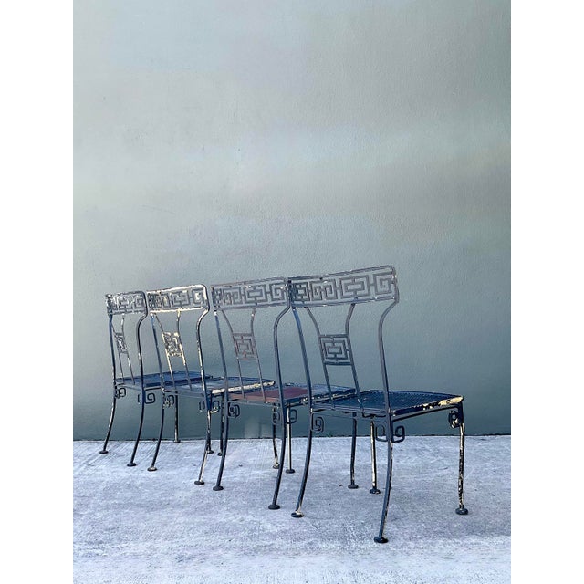 Onyx Vintage Meadowcraft Greek Key Metal Patio Chairs - Set of Four For Sale - Image 8 of 12