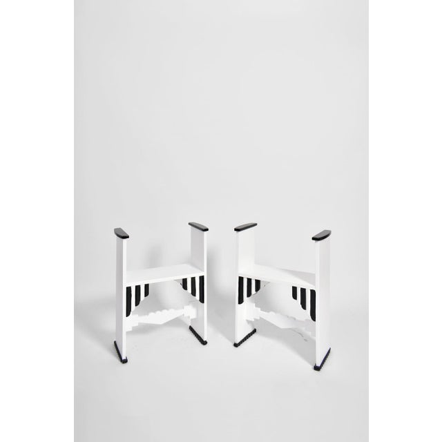 1930s Set of Modern White Wooden Painted Stools, 1930s For Sale - Image 5 of 5