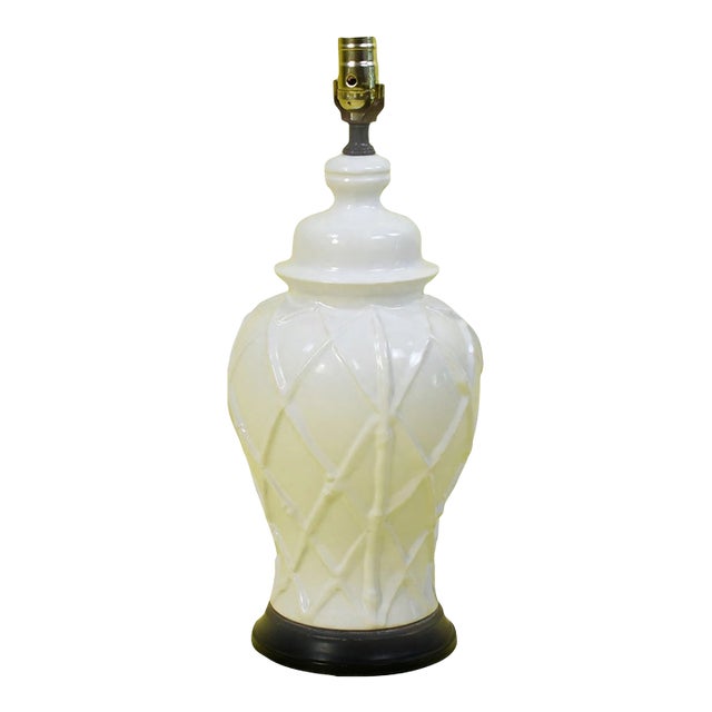 Single Faux Bamboo White Table Lamp For Sale