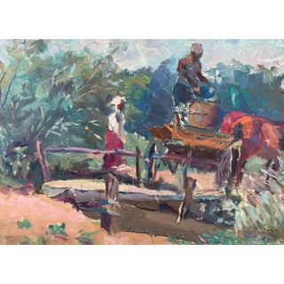 Vintage Ukrainian Impressionist Oil Painting, Rural Landscape, 1960s 23-31 For Sale