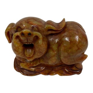 Antique Chinese Carved Jade Pig Statue, Zodiac Sign For Sale