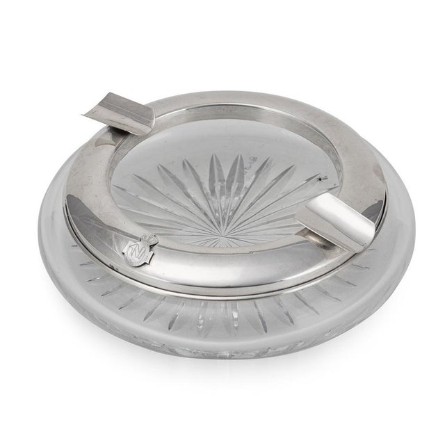 Vintage 20th Century Silver Plated & Cut Glass Cigar Ashtray with Naval Badge, 1930s For Sale - Image 10 of 10