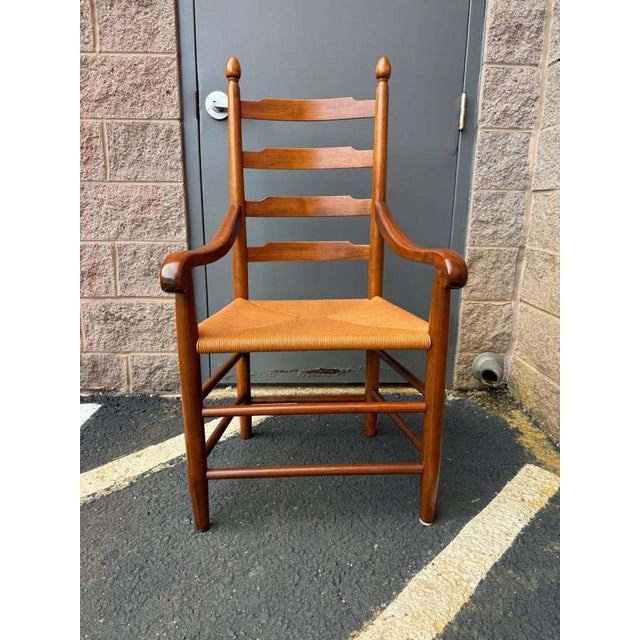 20th Century Clore Furniture Set of 10 Shaker Style Walnut Rush Seat Ladder Back Dining Chairs For Sale - Image 4 of 18