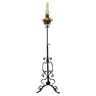 Arts and Crafts Wrought Iron Oil Floor Lamp, 1880s For Sale