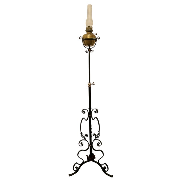 Arts and Crafts Wrought Iron Oil Floor Lamp, 1880s For Sale