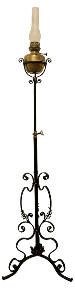Arts and Crafts Wrought Iron Oil Floor Lamp, 1880s