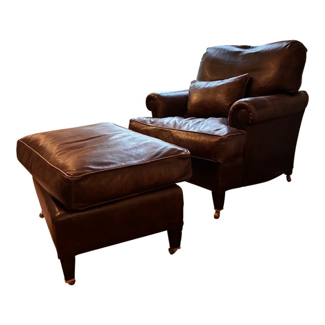 George Smith Leather Arm Chair and Ottoman For Sale