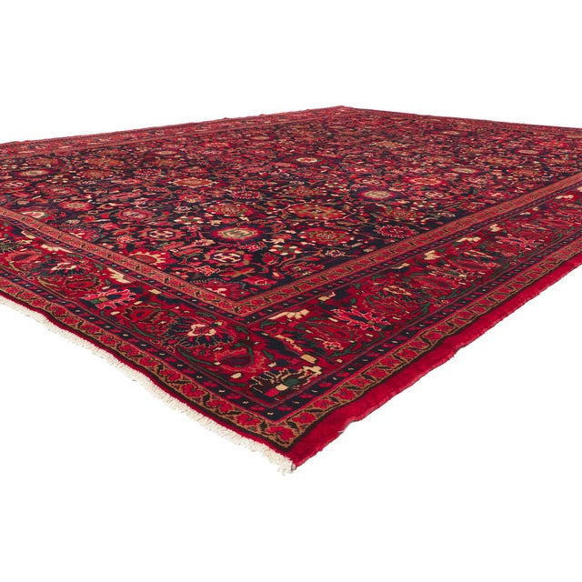 61145 Vintage Persian Malayer Rug, 10'06 x 13'09. Emanating a timeless design and beguiling beauty in saturated colors,...