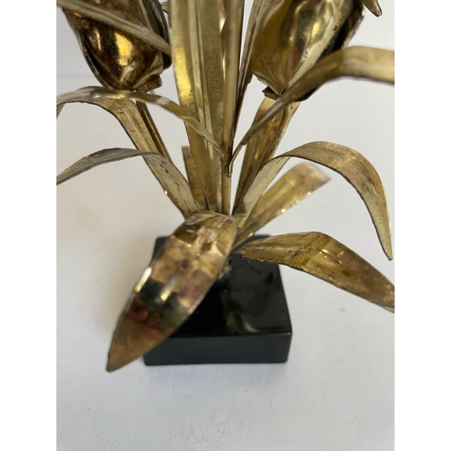 Vintage Brutalist Petite Gold Metal Flower Art on Black Stand For Sale In Los Angeles - Image 6 of 7