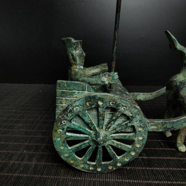 Metal Chinese Bronze Horse & Chariot Sculpture With Verdigris Patina For Sale - Image 7 of 9