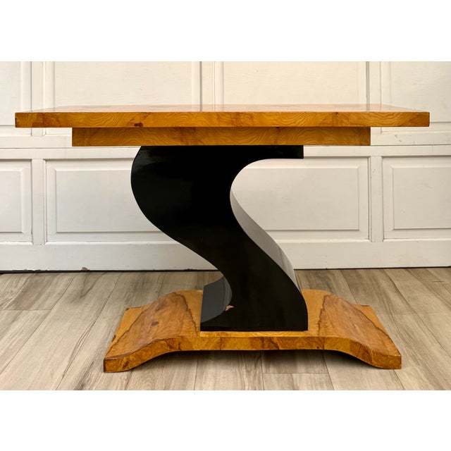 Art Deco Revival Burlwood Console Table With Sculptural Curved Base For Sale - Image 12 of 16