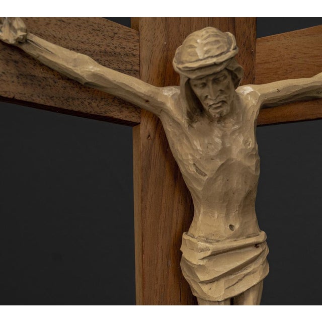 Brown Brutalist Wooden Cross with Christ Figure, 1950s For Sale - Image 8 of 11