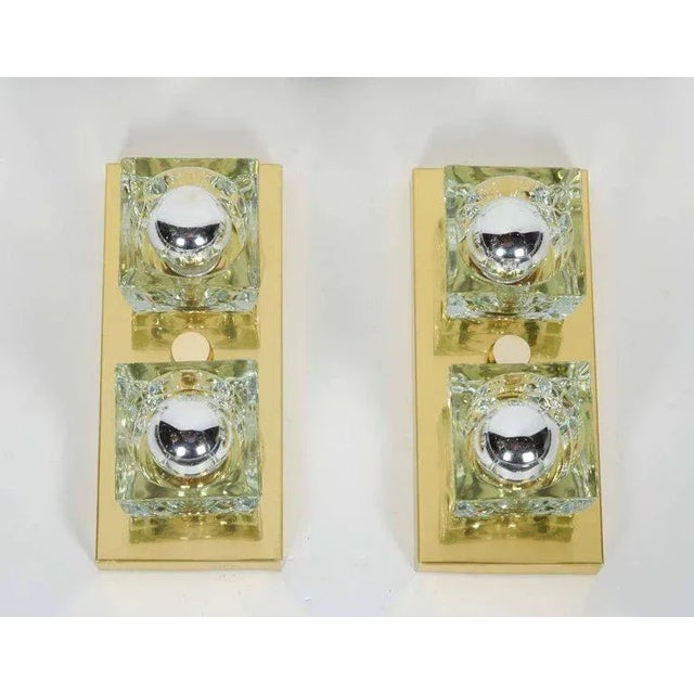 1970s Mid-Century Modern Brass and Glass Cube Sconces by Gaetano Sciolari - a Pair For Sale - Image 5 of 11