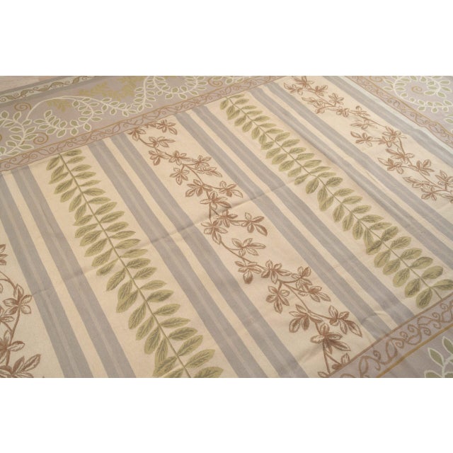 9x12 Vintage Aubusson Flat Weave Wool Rug, Lilac Grey Fern Stripe For Sale - Image 4 of 10