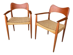 Danish Dining Carver Chairs by Arne Hovmand Olsen for Mogens Kold, Set of 2