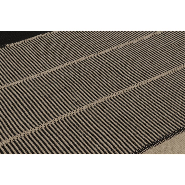 2010s Rug & Kilim's Contemporary Kilim, Black and Cream White Textural Stripes For Sale - Image 5 of 8