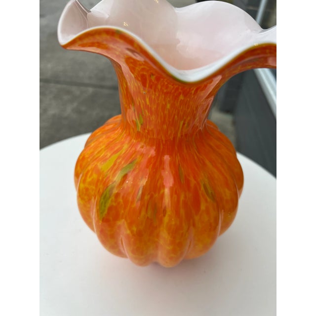 1970s 1970s Orange Art Glass Vase with Ruffle Edge Top For Sale - Image 5 of 6