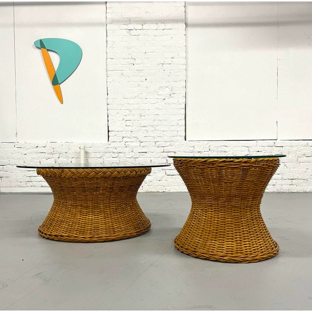 Wood 1970s Rattan Coffee/Side Table Set For Sale - Image 7 of 9