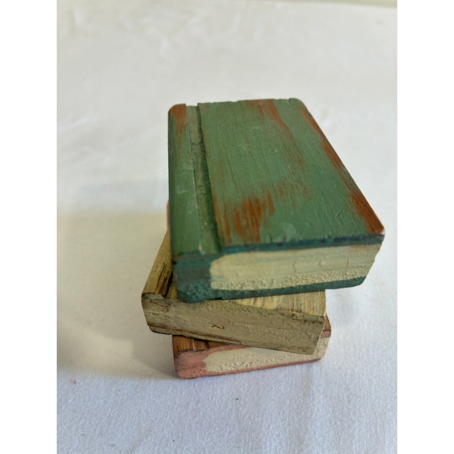Wood Vintage Hand-Painted Wooden Bunny Book Stack Decor For Sale - Image 7 of 8