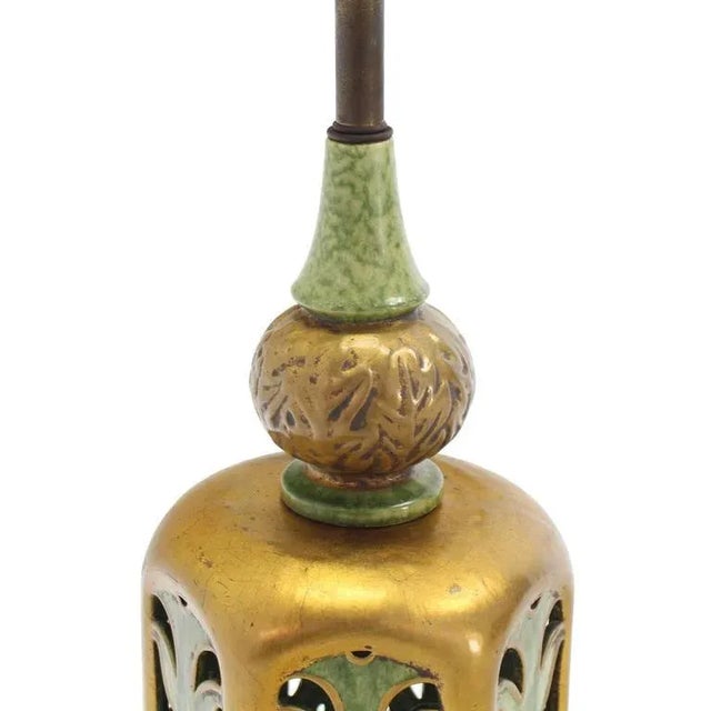 Mid-Century Modern Large Ornate Art Pottery Base Table Lamp For Sale - Image 3 of 7