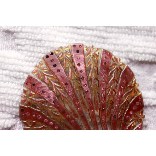Glass Rhinestone and Celluloid Art Deco Comb - Hair comb - shell comb - pink comb - hairstyle - pink rhinestone comb - celluloid comb - seashell For Sale - Image 7 of 10