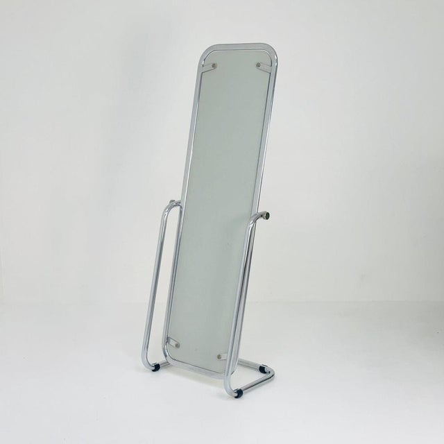 Glass Mid-Century Chrome Floor Mirror, 1980s For Sale - Image 7 of 11