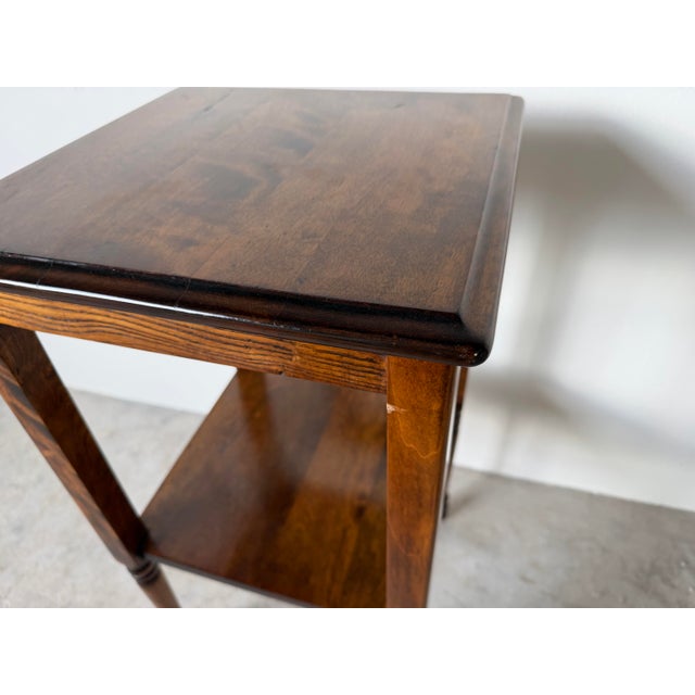 Wood Vintage Traditional Walnut Two-Tier Side Table With Turned Legs For Sale - Image 7 of 12