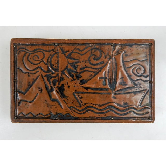 Vintage Mid Century Copper Relief Sailboat Seascape For Sale - Image 4 of 4