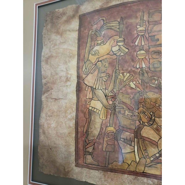 1990s Fine Art - Framed Reproduction of Pre-Columbian Mayan Codex Mural Fragment on Parchment For Sale - Image 4 of 8