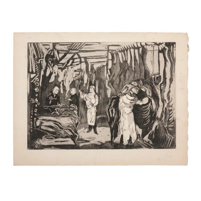 Butcher's Shop is an original etching artwork on paper realized by Italian artist Villette in 1957. The State of...