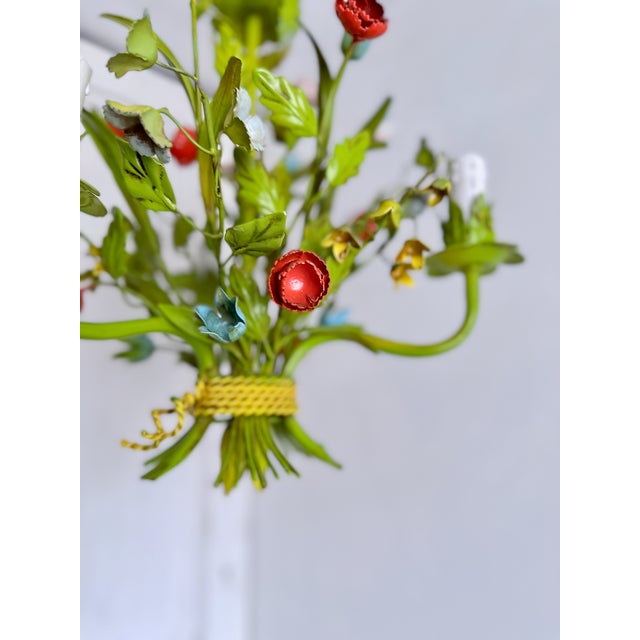 Mid-Century Floral Bouquet 3-Light Chandelier in Green Painted Tole Metal, 1960s For Sale - Image 10 of 16