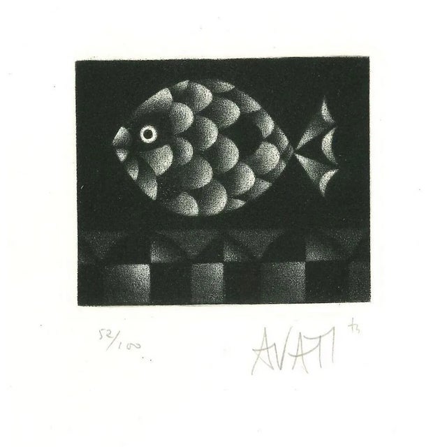 Fish - Original Etching on Paper by Mario Avati - 1960s 1960s For Sale