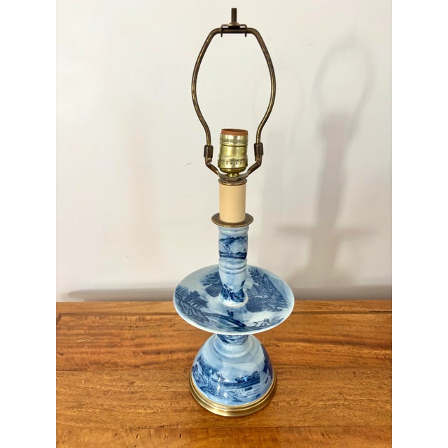 Rewired 1950s Japanese Porcelain Candelabra Table Lamp With Wicker Shade For Sale - Image 6 of 8