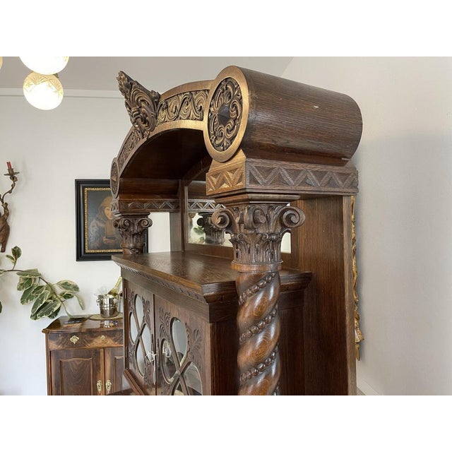 Original very large historicism essay loan altar cabinet: height 229 x 139 x 63.50 For sale is a splendid column buffet A...