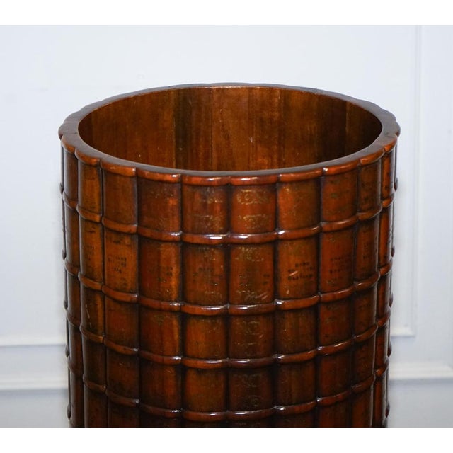Vintage Theodore Alexander Leather Faux Book Waste Basket Office Bin For Sale - Image 6 of 10