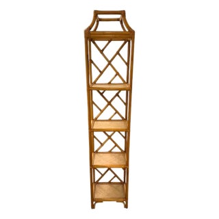 Vintage Bamboo & Rattan 5-Tier Étagère Shelf – Coastal Chinoiserie Style For Sale